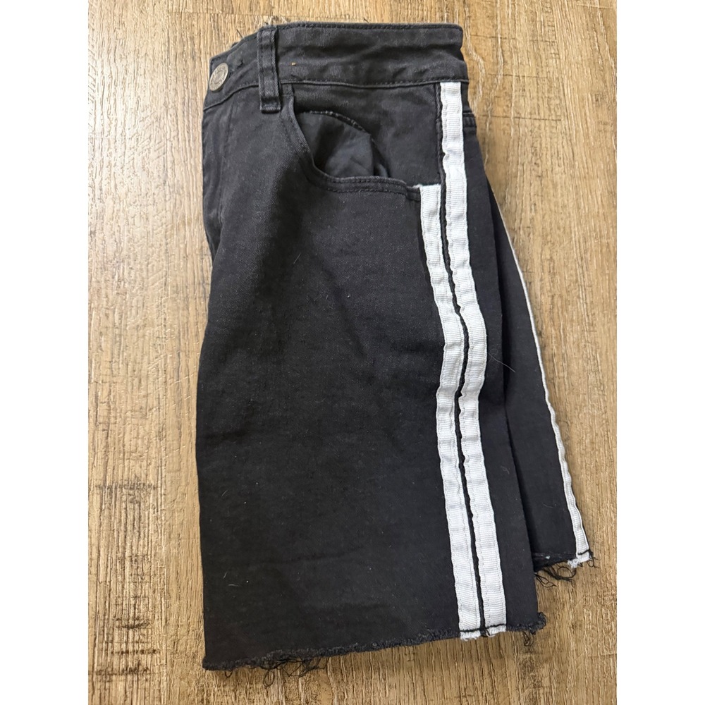 Denim Blvd Los Angeles Black Denim Mini Skirt White Side Stripe Raw Hem Size M - Picture 4 of 7